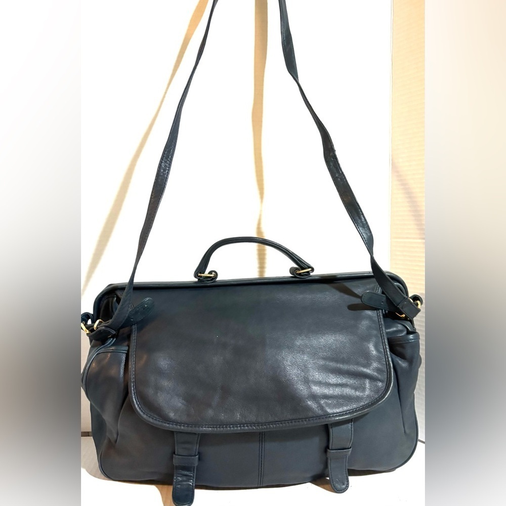 Classic navy blue Leather unisex Bag